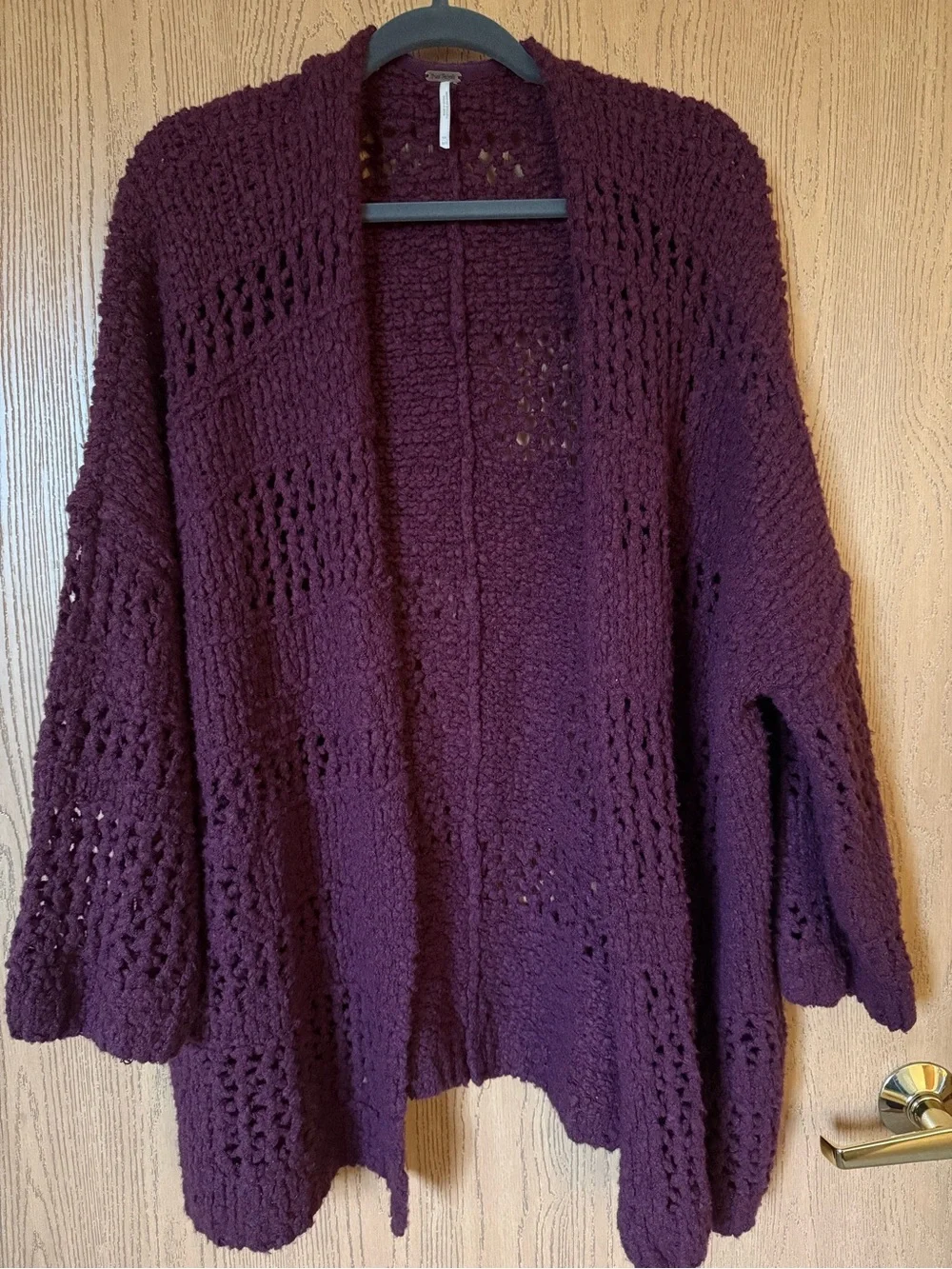Free People Saturday Morning Open-Front Chunky Oversized Knit Cardigan - Plum